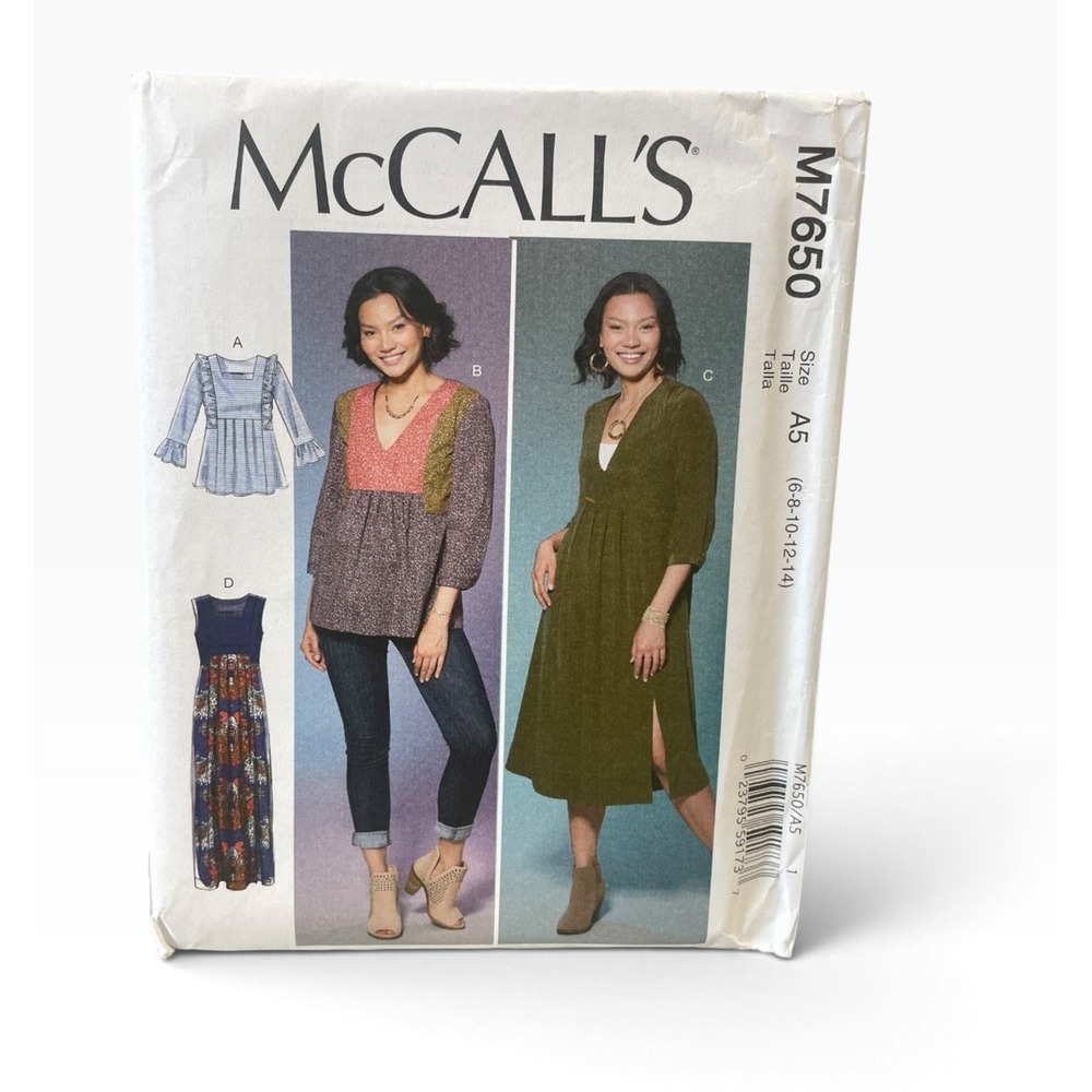 McCall's M7650 Misses' Top Tunic Dress A5 (6-8-10-12-14) Sewing Pattern Uncut FF